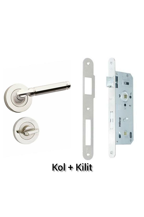 ARON-Sofuoğlu Şebboy Badge Nickel Satin (BATHROOM-WC) Door Handle & (BATHROOM-WC) Door Lock 1 Set 1