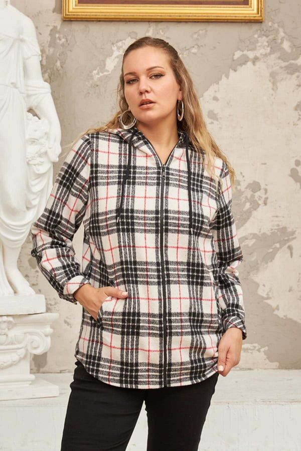 Rmg Plus Size Plaid Shirt with Zipper Detail Trendyol