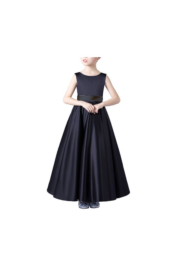 NSMLİFE-Girl's Navy Satin Dress Graduation Dress Birthday Dress 1
