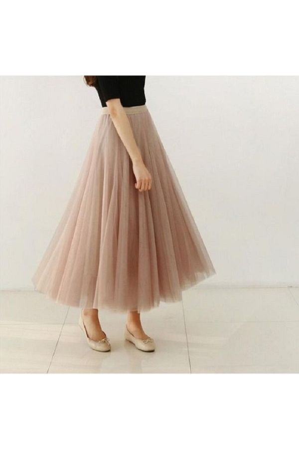 NSMLİFE-Moda Toamna Iarna Trei Straturi 75 Cm Lungime Fusta Tan Puffy 1