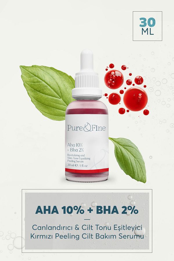 pure fine-Aha 10% + Bha 2% containing - rEvitalizing and SKin TonE Equalizing rEd Peeling SKin SErum 30 Ml 1