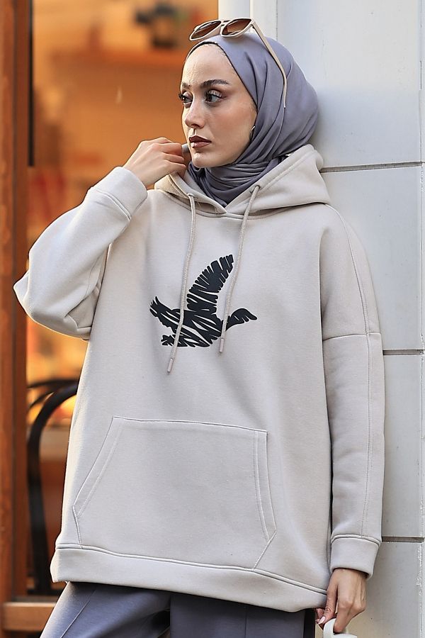 Gizce Modest Sweatshirt Beige Oversize Trendyol