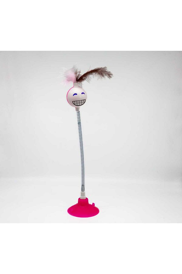 TİNEKE-SMILING FACE CAT TOY WITH SPRING WITH SUCTION Cup PINK 1 PIECE 1