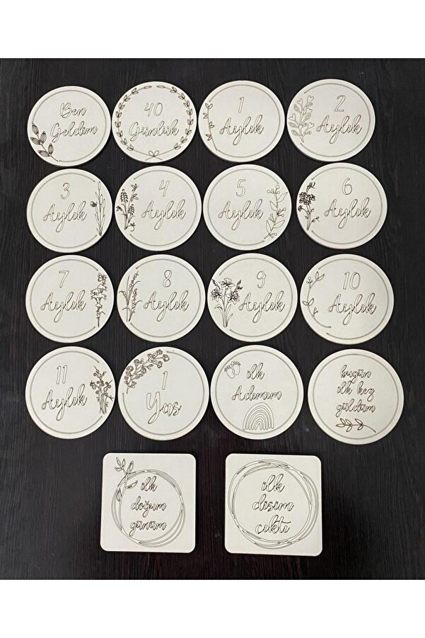 Olur o zaman 18 Adet Aylık Ahşap Bebek Anı Kartı Seti Bebek Aylık Fotoğraf Kartları Bebek Hediyelik Hatıra Kartı