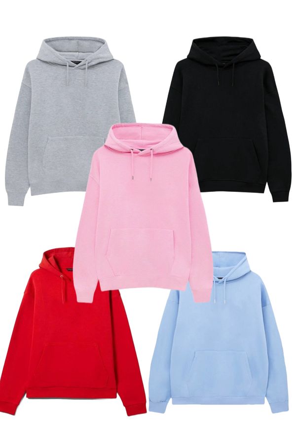 VENHENA Plain 5 Piece Hooded 3 Thread Raised Sweatshirt Baby Blue Black Red Gray Pink Hoodie Trendyol