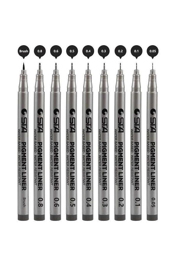 art-pigment-Drawing System Uni Pin Technical Drawing Pen, Pigment Liner Set of 9 Black Altaş Stationery 1