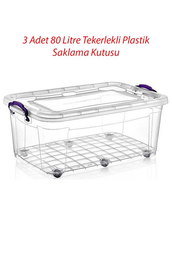 Polytime-3 Pieces 80 Liter Multi Box Storage Box with Wheels - E-515-3 1