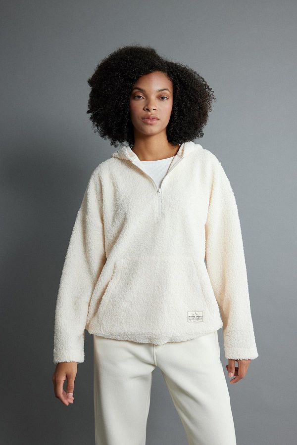 Defacto Plusch Sweatshirt mit Kapuze und Kangurutasche in UbergroBe halber ReiBverschluss Y5394az23wn Trendyol