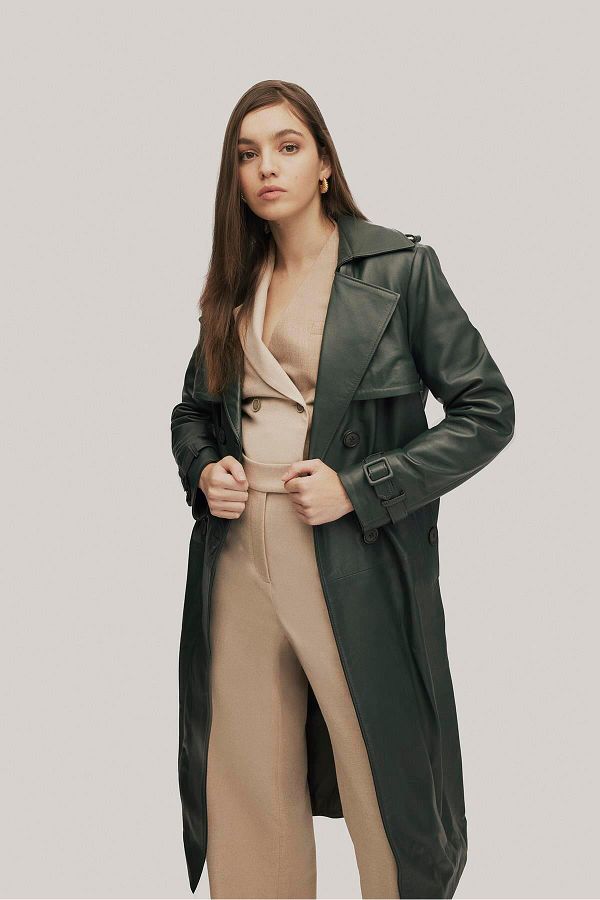 Elle Trench Coat Green Regular fit Trendyol