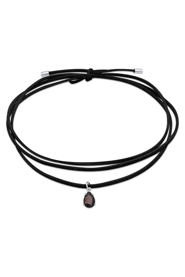 ELLI-Halskette Kunstleder Halsband Zirkonia Tropfen Anhänger 925 Silber 1
