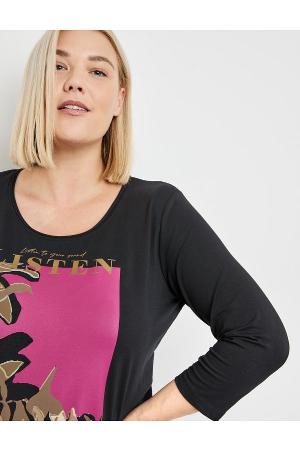 Samoon T Shirt 3 4 Arm Rundhals 3 4 Arm Shirt mit Frontprint Trendyol