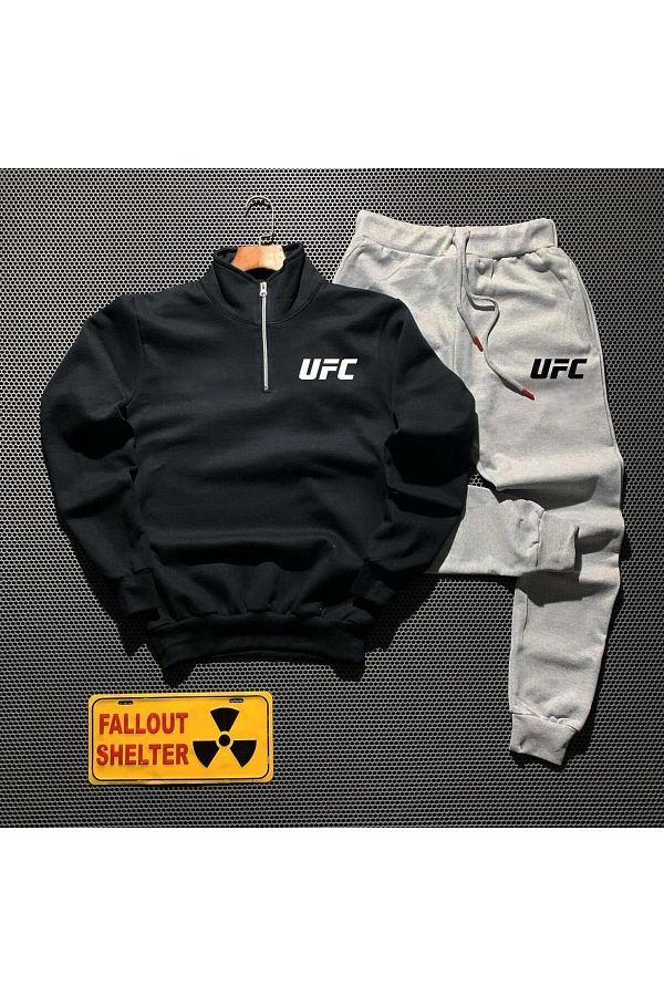 hoz fashion Unisex UFC Printed Half Zipper Sweatshirt Tracksuit Bottoms Set Trendyol
