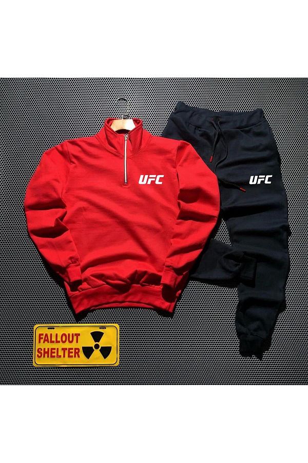 hoz fashion Unisex UFC Printed Half Zipper Sweatshirt Tracksuit Bottoms Set Trendyol