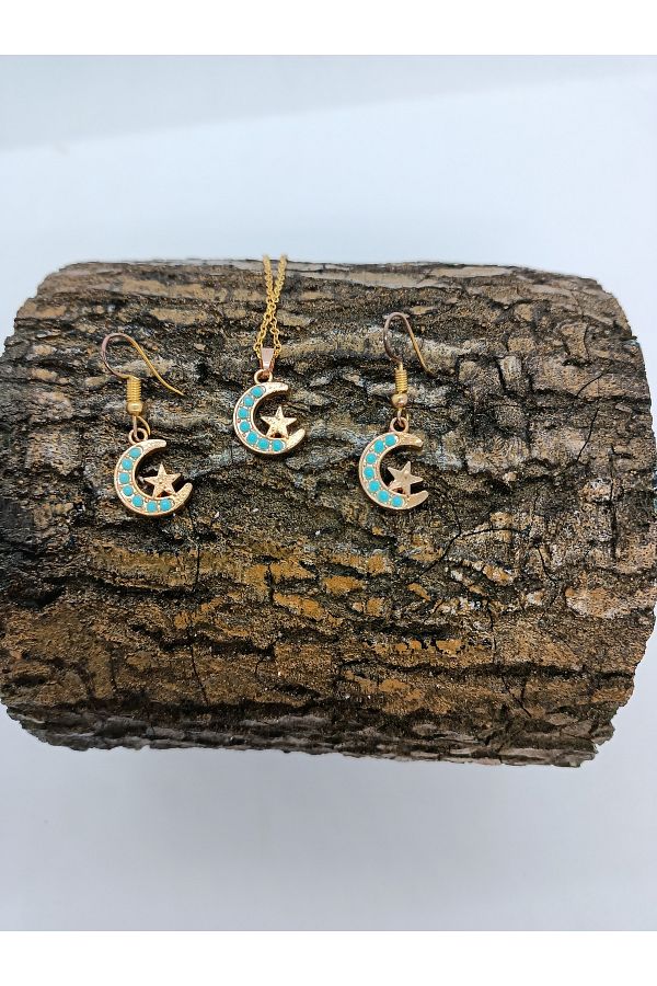 BalıkHediyelik-TURQUOISE (firuze) STONE NECKLACE EARRING SET OUR MODELS-1001 1