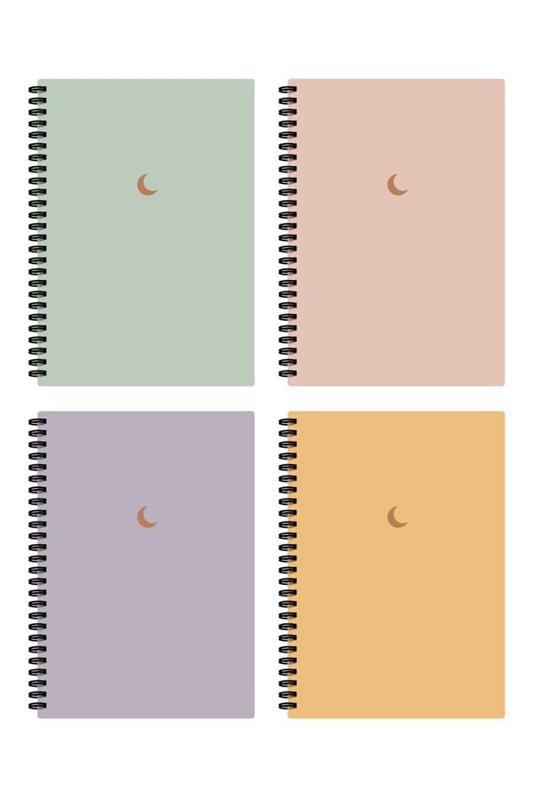 AKILLICA-Spiraled Unlined Notebook Set of 4 - 10x13,5 Cm Moon Series 1