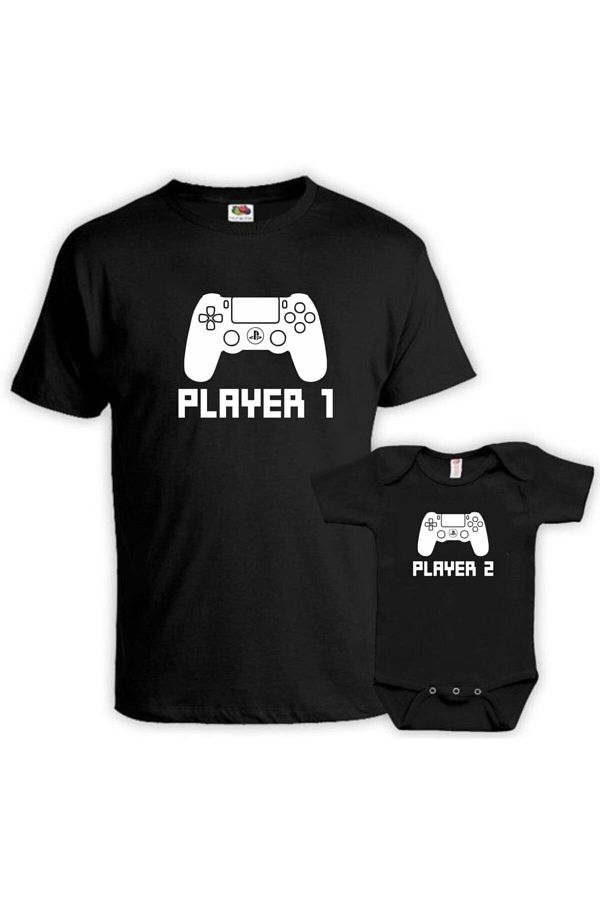 venüsdijital-Player 1 Player 2 Black Tshirt Bodysuit (It is a single product and can be combined. Prices are separate) 1