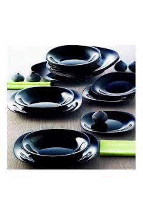 Luminarc-Carine Glossy Black 12 Piece Dinner Set 6 Pieces 21 Cm 6 Pieces 27 Cm Dinner Plates 1