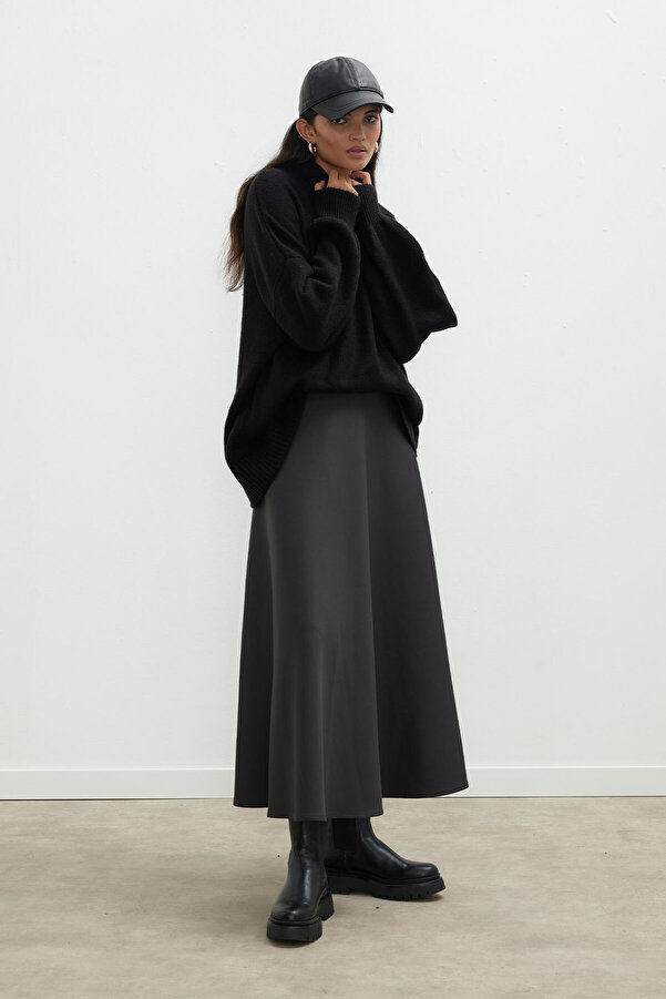 Manuka MIRANDA SCUBA FLARED SKIRT ANTHRACITE Trendyol