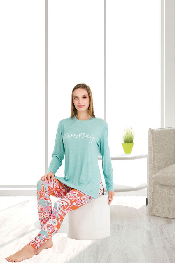 bigiyin Blue Tights Pajama Set Women Pajama Set Soft Fabric Tights Tunic Pajamas Trendyol
