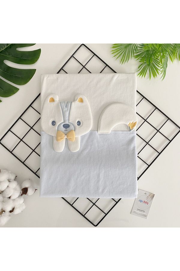 Jaju Baby-بطانية بيبي بوي باندا 85x90 باللونين الأزرق والأبيض 1