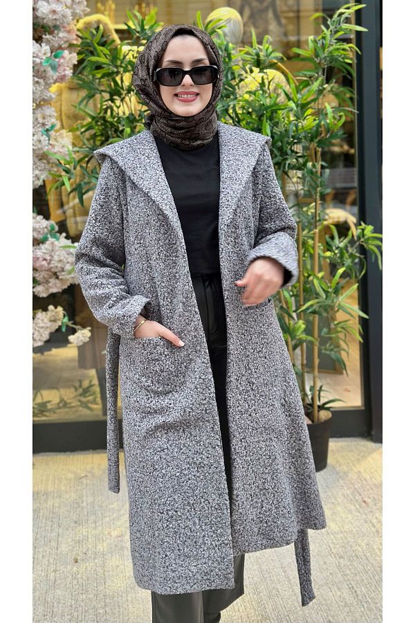 Boucle hooded coat cheap