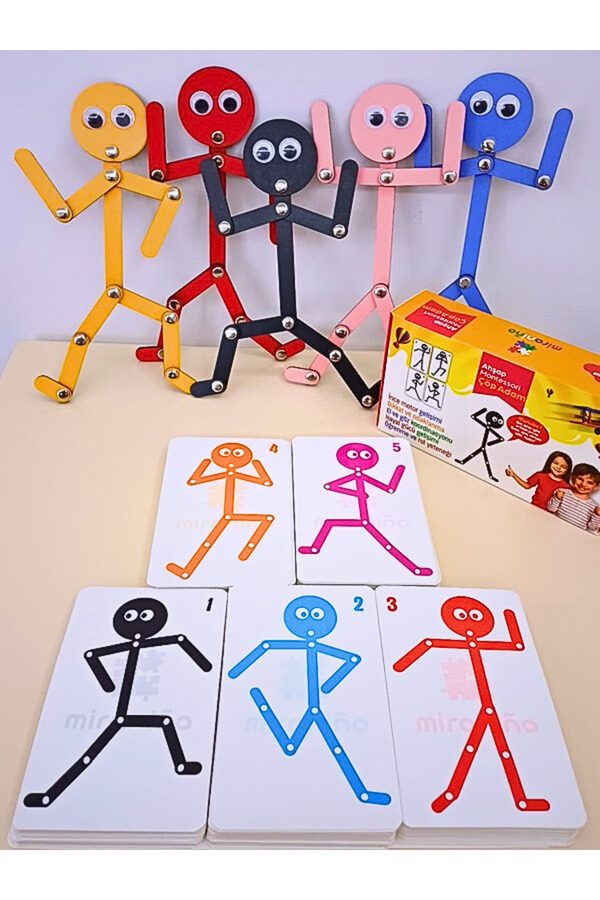 BYENS 5'i 1 Yerde Ahşap Eğitici Montessori Çöp Adam Yapboz Aktivite Eğitici Oyuncak