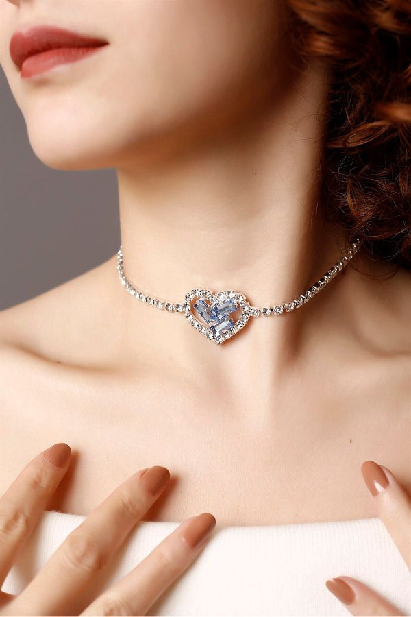 HUBANN Janjan Stone Heart Choker Necklace Stylish Stone Choker