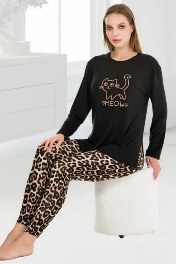 bigiyin Black Tights Pajama Set Women Pajama Set Soft Fabric Tights Tunic Pajamas Trendyol