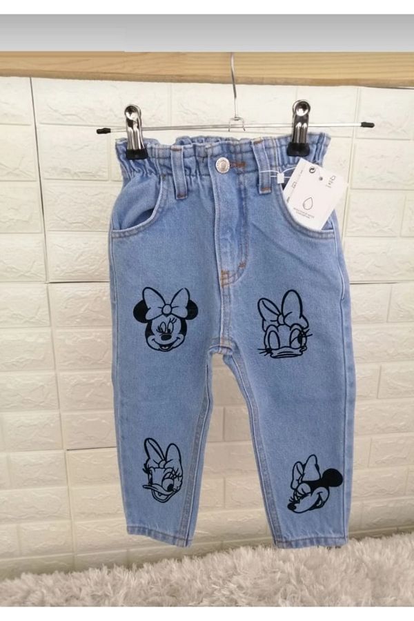 Hzmis Girls Minnie Mouse and Daisy Duck Printed Mom Jeans Trousers with Elastic Waist Pockets Trendyol