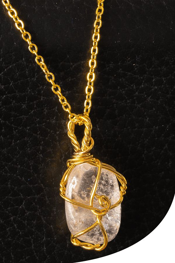 Tesbih Atölyesi-Certified Gold Wire Wrapped Crystal Quartz Stone Necklace 1