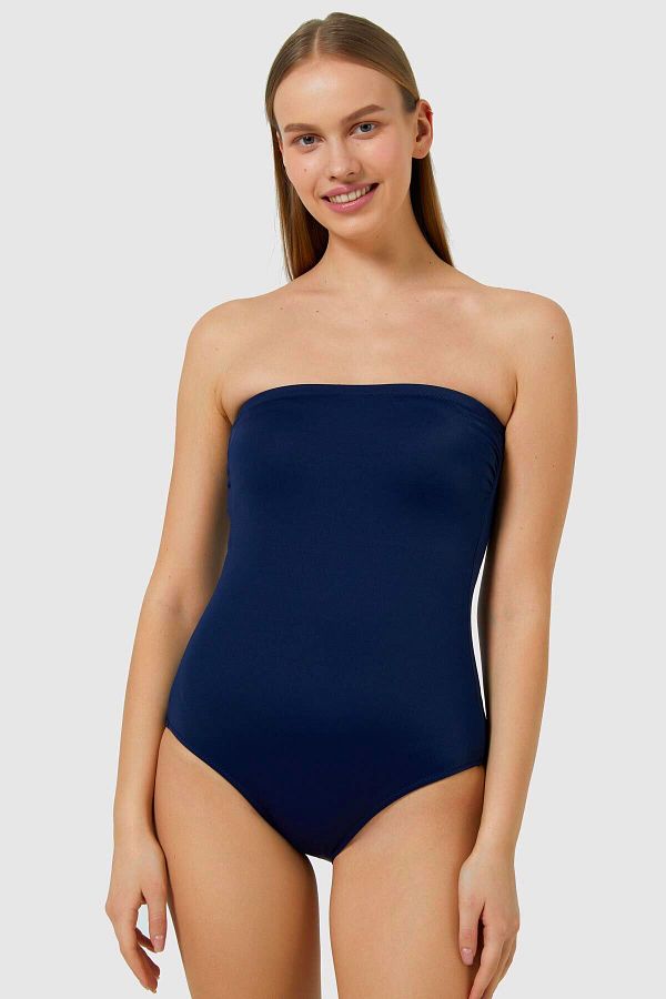 Blue strapless swimsuit clearance