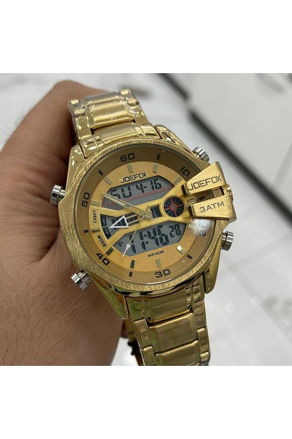 Joefox Men s Wristwatch Digital Analog Gold Color with Steel Band Trendyol