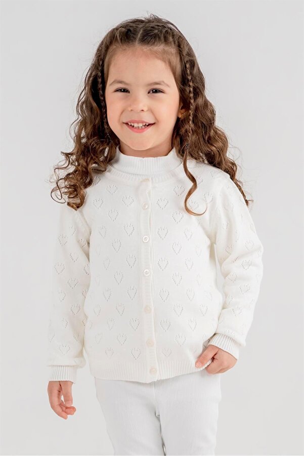 Minora Kız Çocuk Çok Şık Triko Kalp Ajur Hırka Kemik