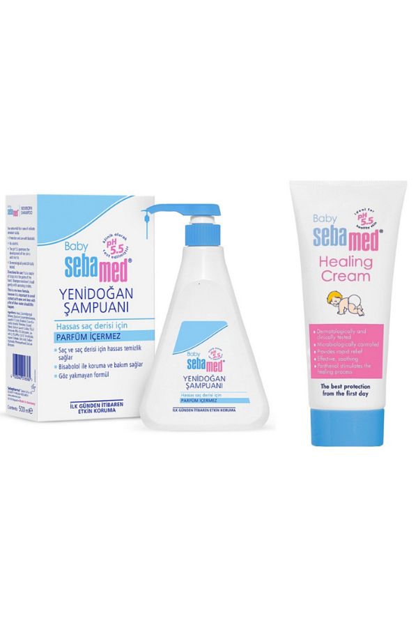 Sebamed-شامبو سيباميد للأطفال - حديثي الولادة 500 مل، كريم العناية بمنطقة الحفاضات 50 مل 1