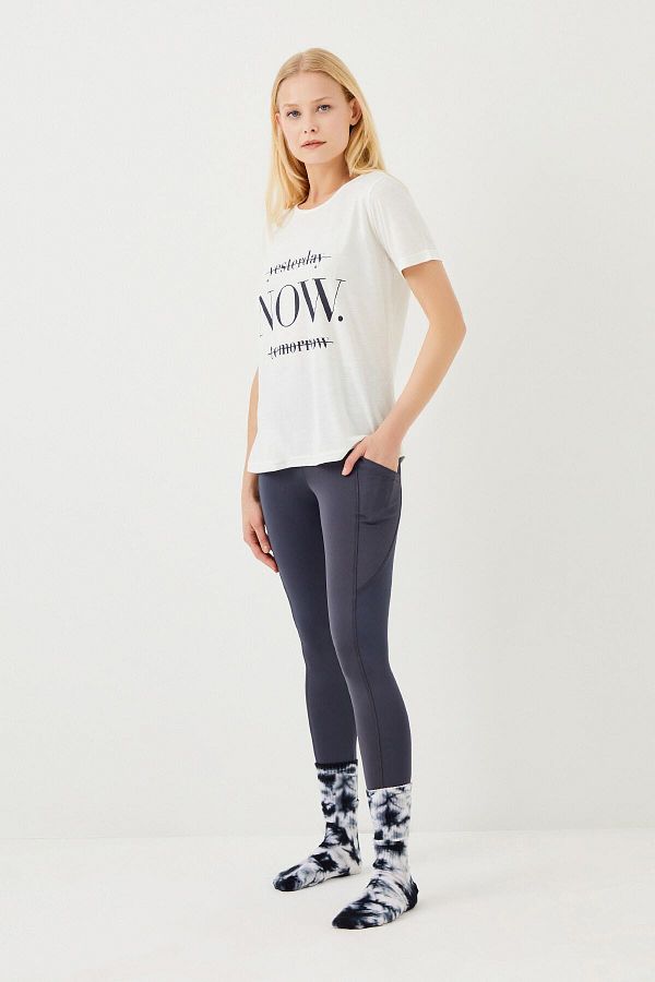 ENNA MODA Seamless seamless Activewear Sport Tights with Pockets and Yoga Pilates Combo Slogan T shirt Set of 2 Trendyol