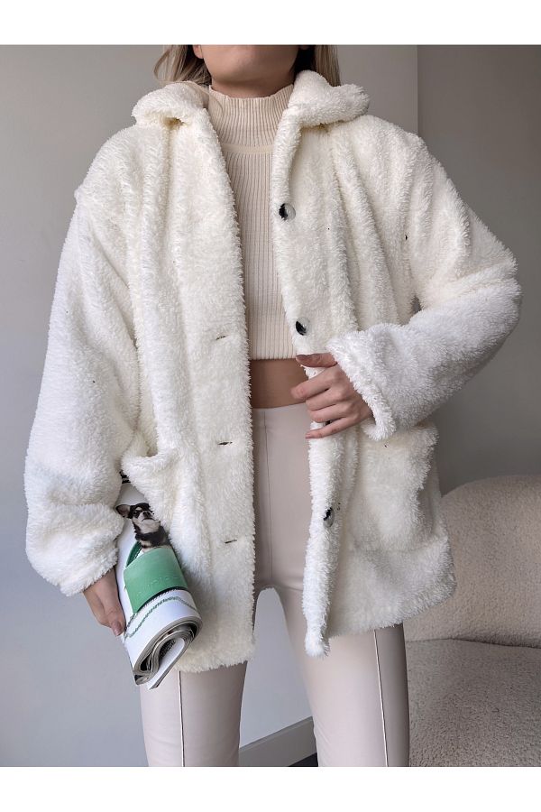 ÇEÇİM-Double Pocket Buttoned Front Oversize Plush Jacket Zyn-58557 1