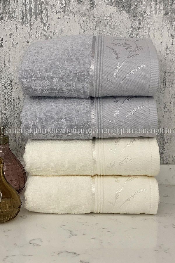 Ozdilek Ditsy Hand Face Towel 4 Pieces Cream Grey Trendyol