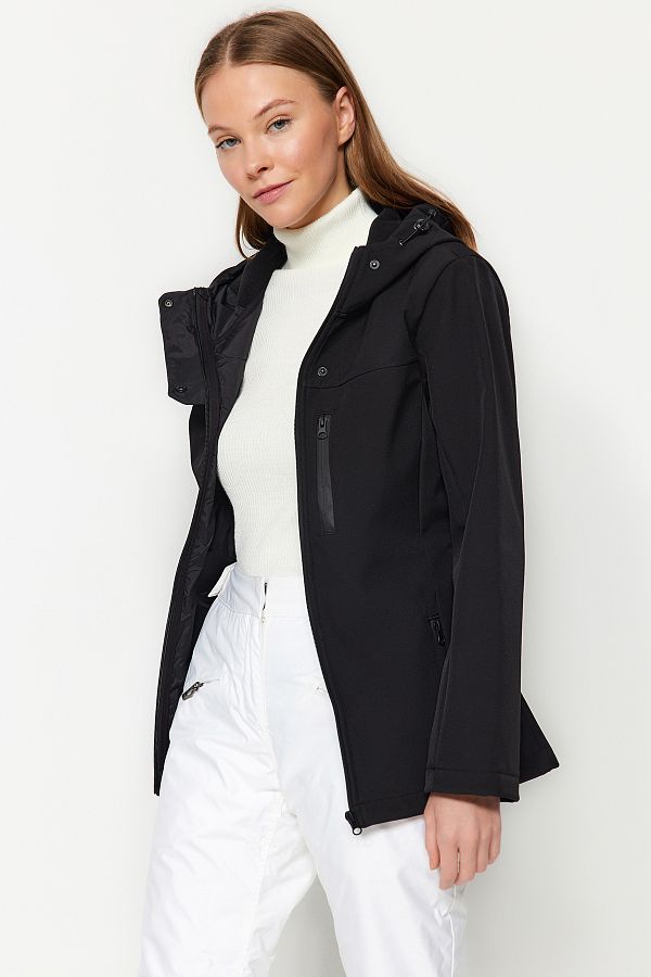 Trendyol Collection-Winter Essentials/Ski Collection Schwarzer wasserdichter Fleecemantel mit Kapuze TWOAW24MO00249 1