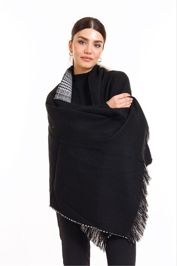 Multi Brand Double Sided Black Plaid Woolen Shoulder Shawl