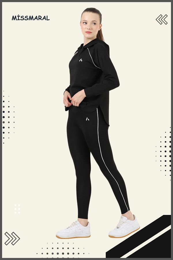 missmaral Women s Tracksuit Set Sports Tunic Slim Fit Leggings Diving Fabric Sports And Casual Black white 3060 Trendyol