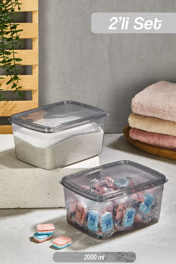 Bayev-2 Pieces Huge Smoked Powder and Tablet Detergent Storage Box Detergent Storage Container - 2 Liters 1