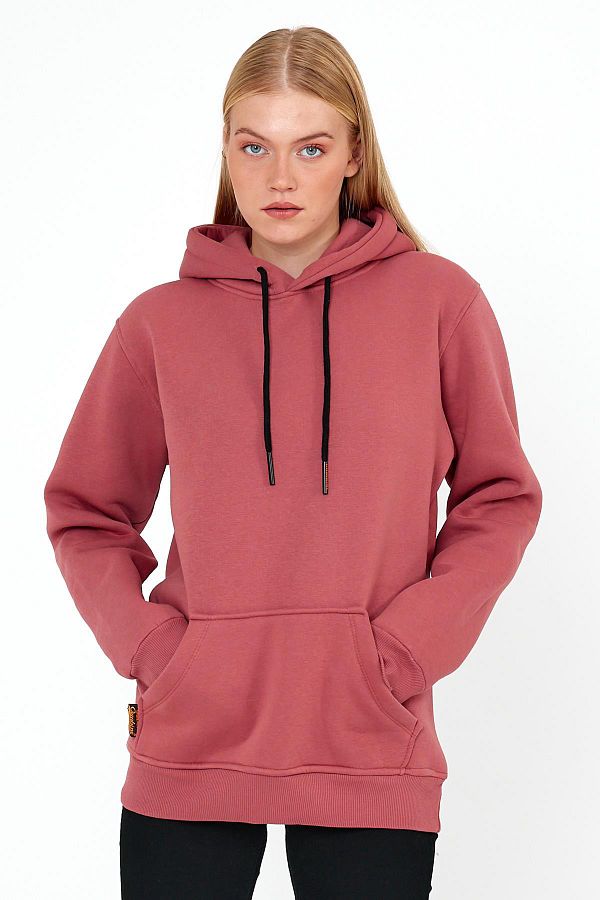 COMB NE M CHA L Women s Rose Color Standard Fit Regular Cut Fleece Hooded Kangaroo Pocket Cotton Sweatshirt Trendyol