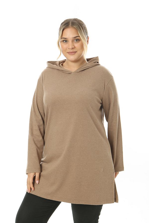 Avones Large Size Soft Clite Hooded Slit Sweatshirt Tunic Trendyol