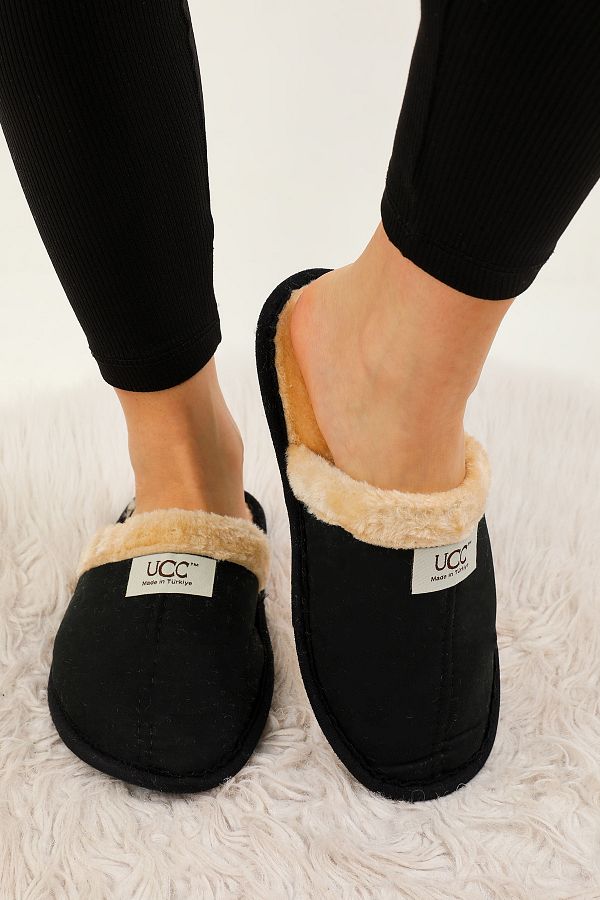 GULSEL Black Women s Furry Inside Home Slippers