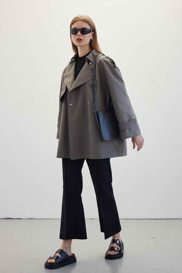 Manuka-Trench scurt oversize gri 1