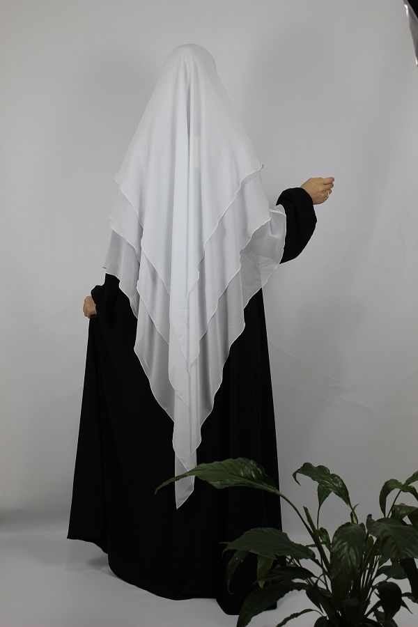 BeSelıum-Shawl white with Veil Ready Practical Scarf Hijab Hijab 3 Layer - Cover chiffon Souffle triangle 1
