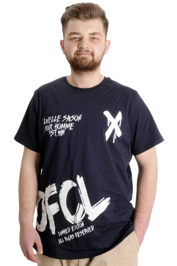 Modexl Mode Xl Large Size Men s T shirt Uvelle Saison 23112 Navy Blue Trendyol