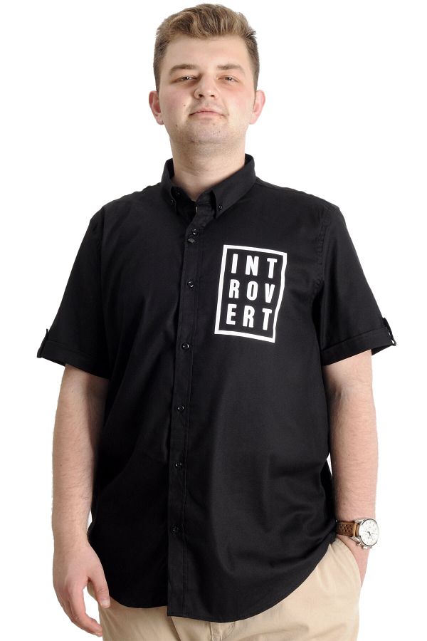 ModeXL-Mode Xl Men's Plus Size Gabardine Shirt Introvert 23304 Black 1