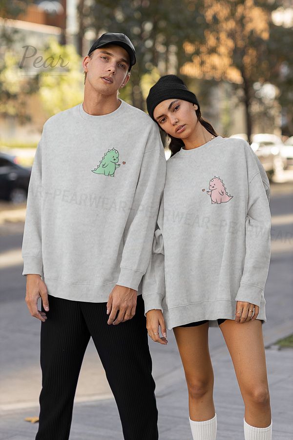 Pear Wear Dinosaur Printed Couple Hoodie Unisex Oversize Lover Set 2 Piece Sweatshirt Trendyol