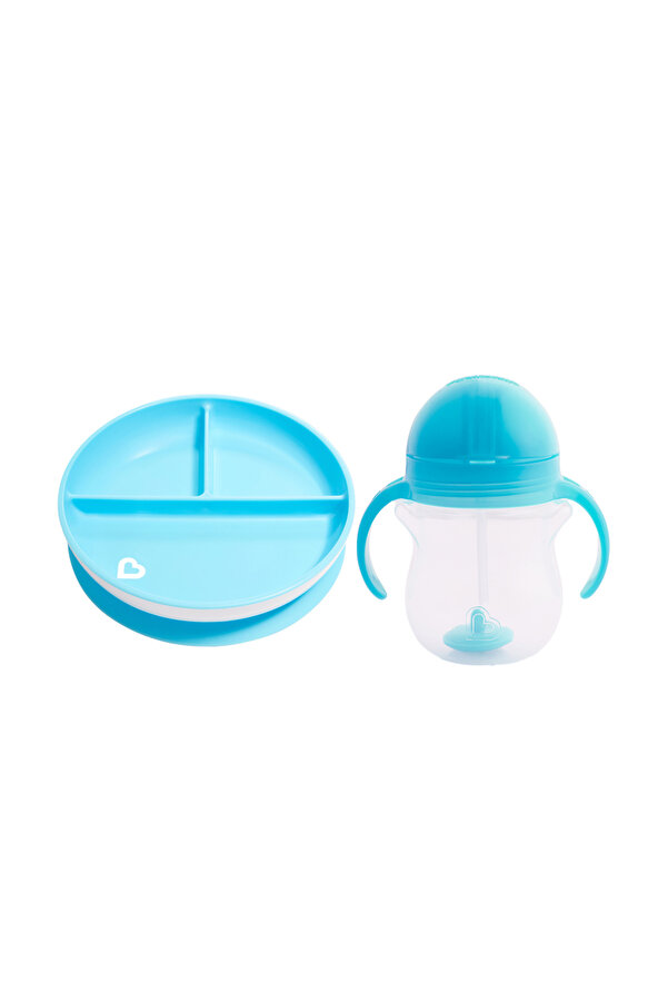 Munchkin Sabit Vakumlu Beslenme Tabağı &tıklama Uçlu Alıştırma Bardağı 6ay+ Mavi&mavi 2'li Paket